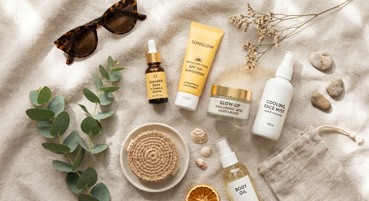 korean summer skincare routine 2025 products flatlay